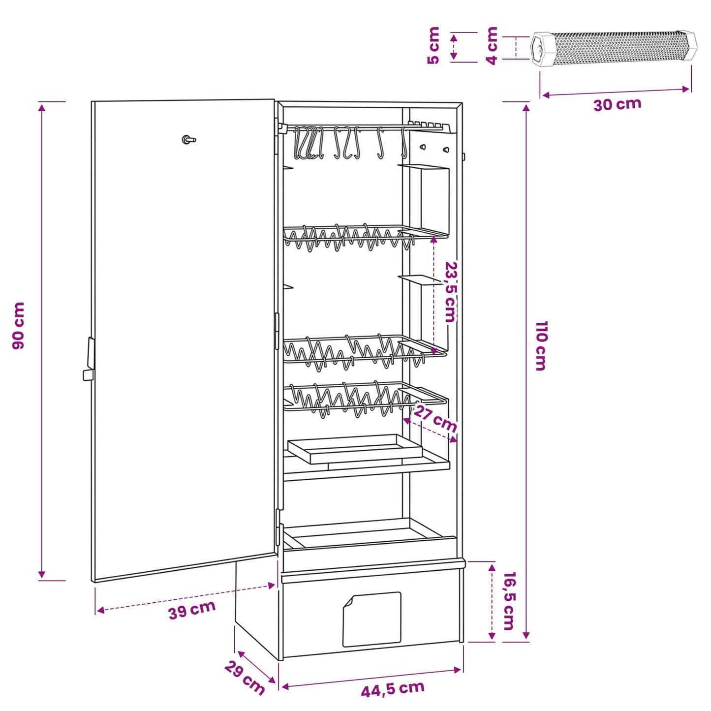 vidaXL Smoker Oven 3 pcs 44.5 x 29 x 110 cm Galvanised steel Silver