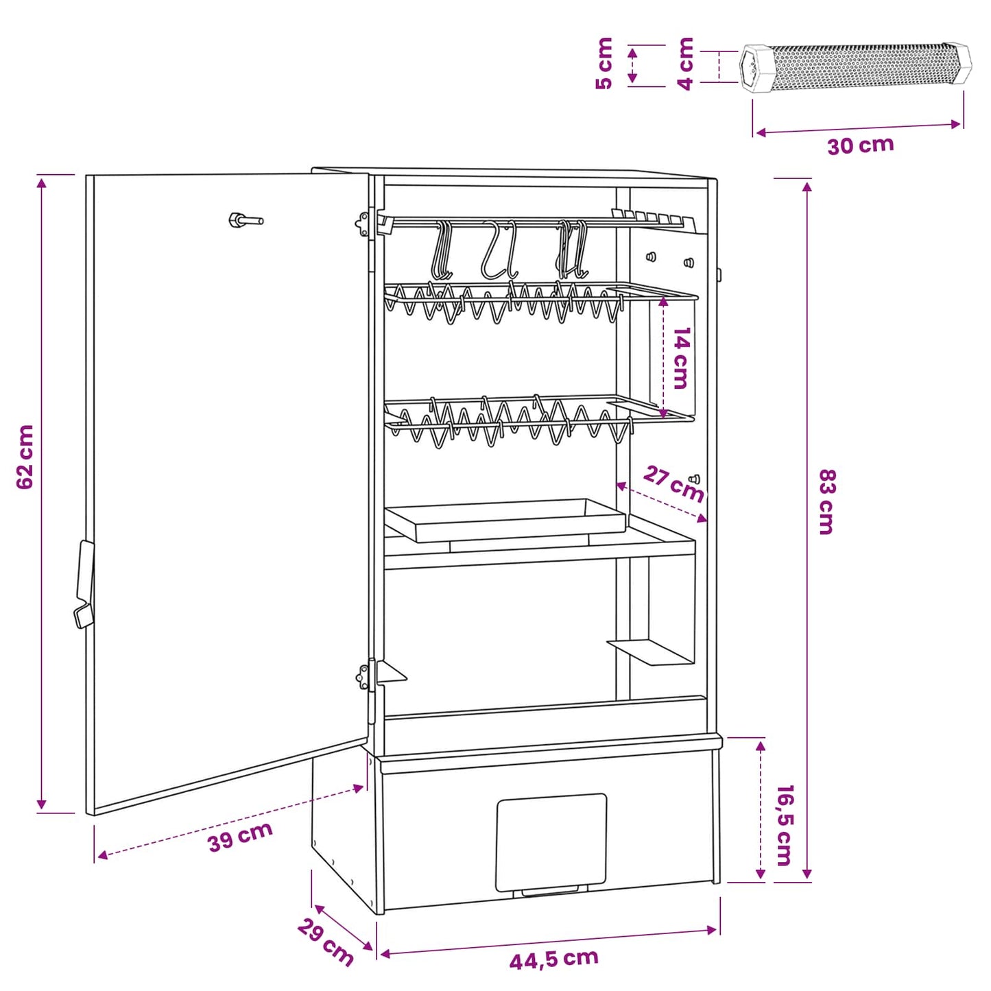 vidaXL Smoker Oven 3 pcs 44.5 x 29 x 83 cm Galvanised steel Silver