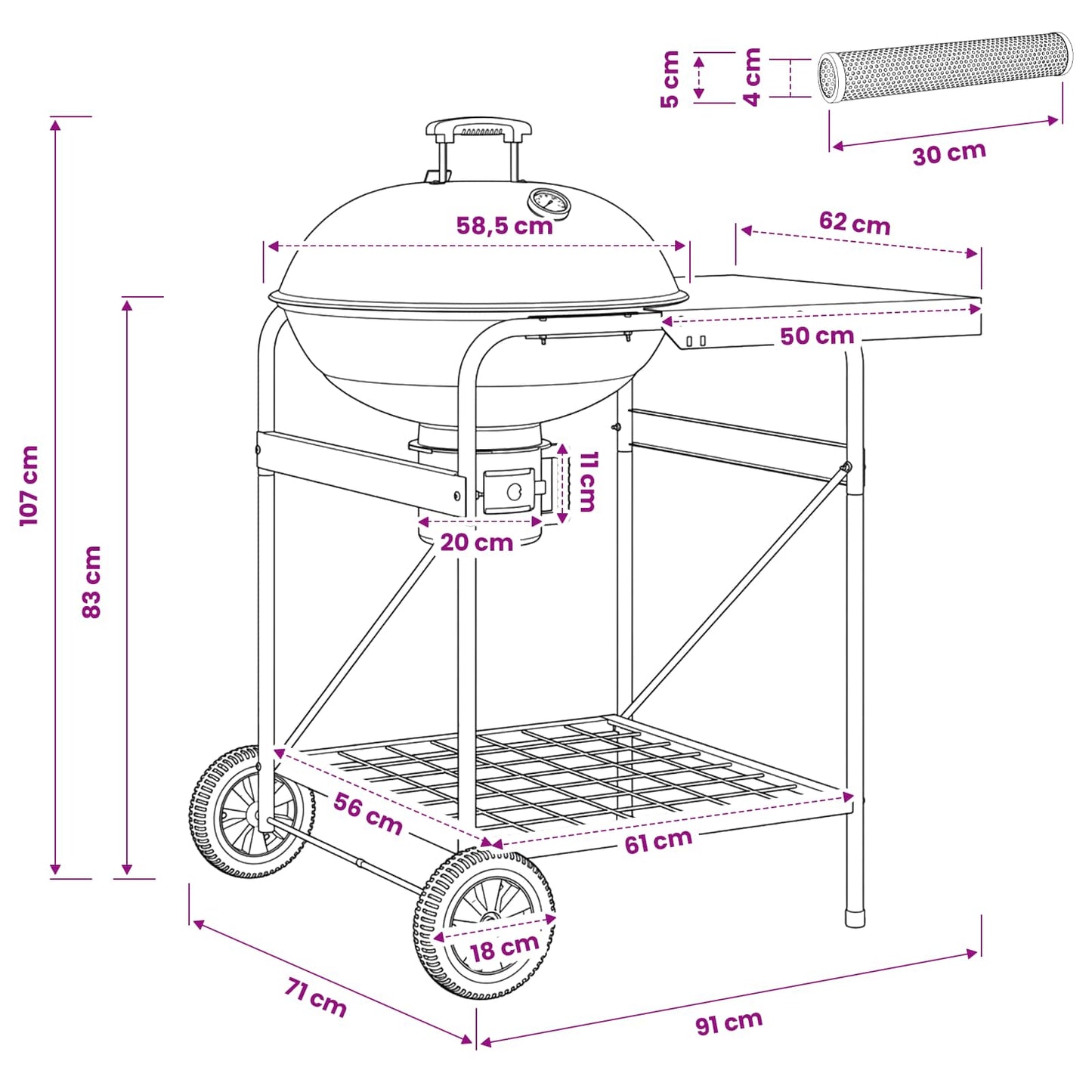 vidaXL Charcoal Grill with Smoker Tubes 91 x 71 x 107 cm Steel Black