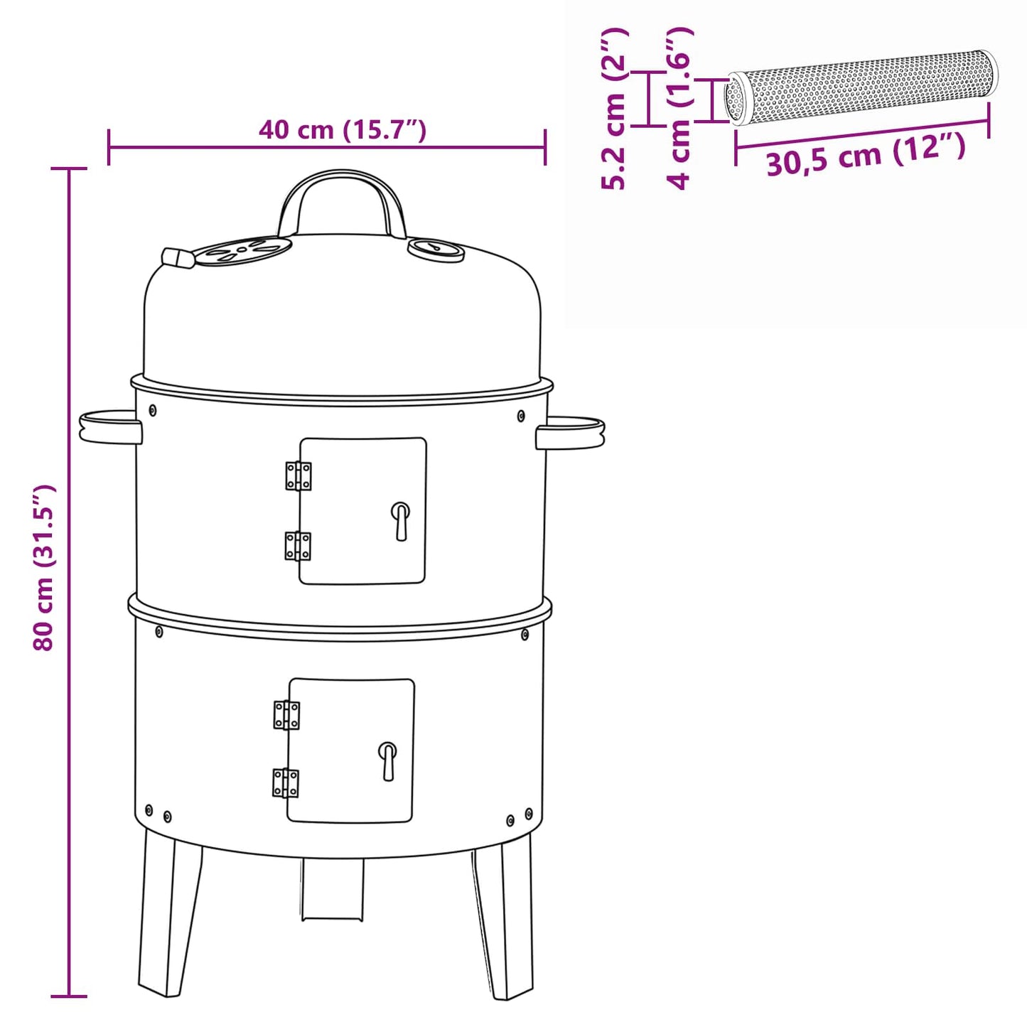 vidaXL Outdoor Grill Ø 40 x 80 cm Steel Black
