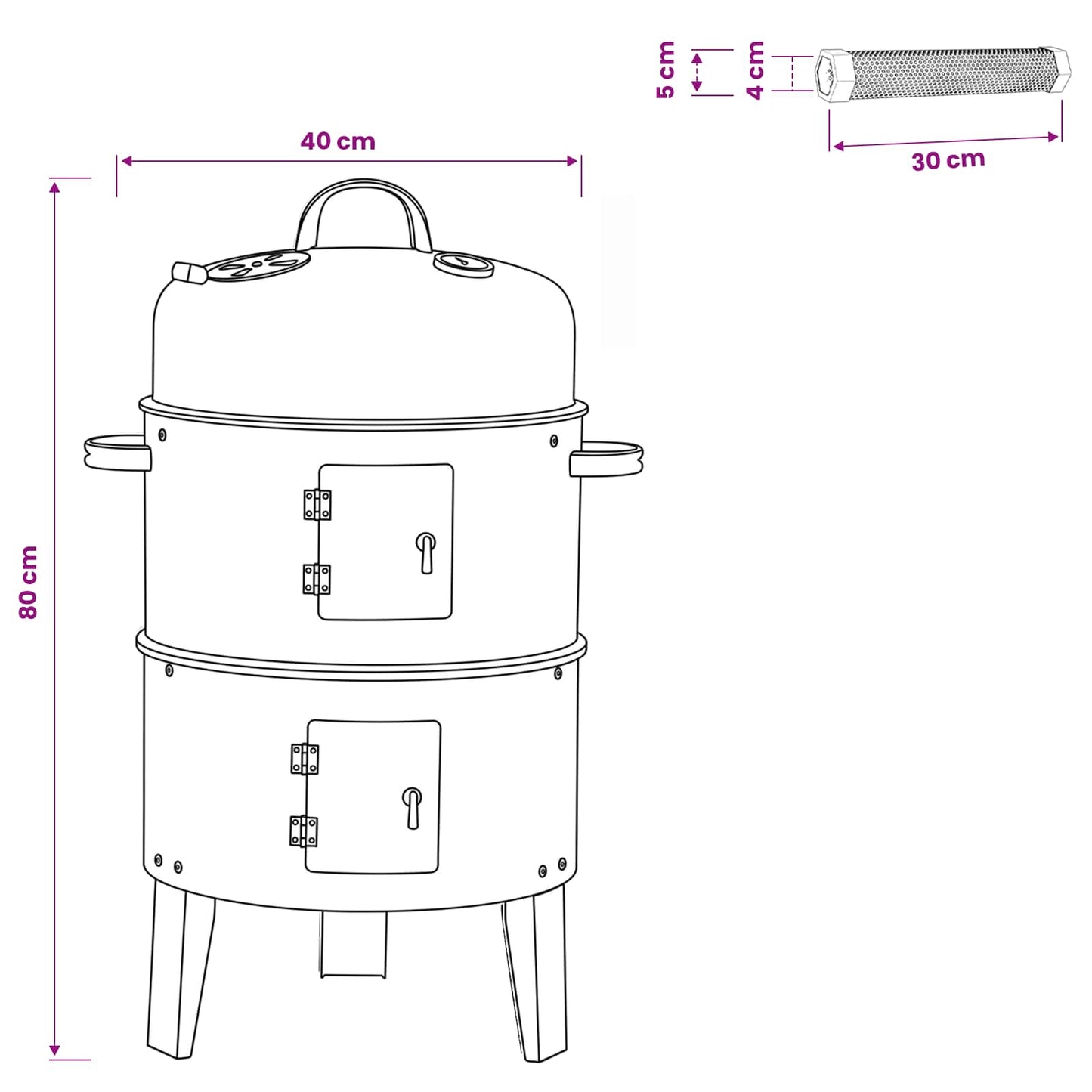 vidaXL Outdoor Grill Ø 40 x 80 cm Steel Black