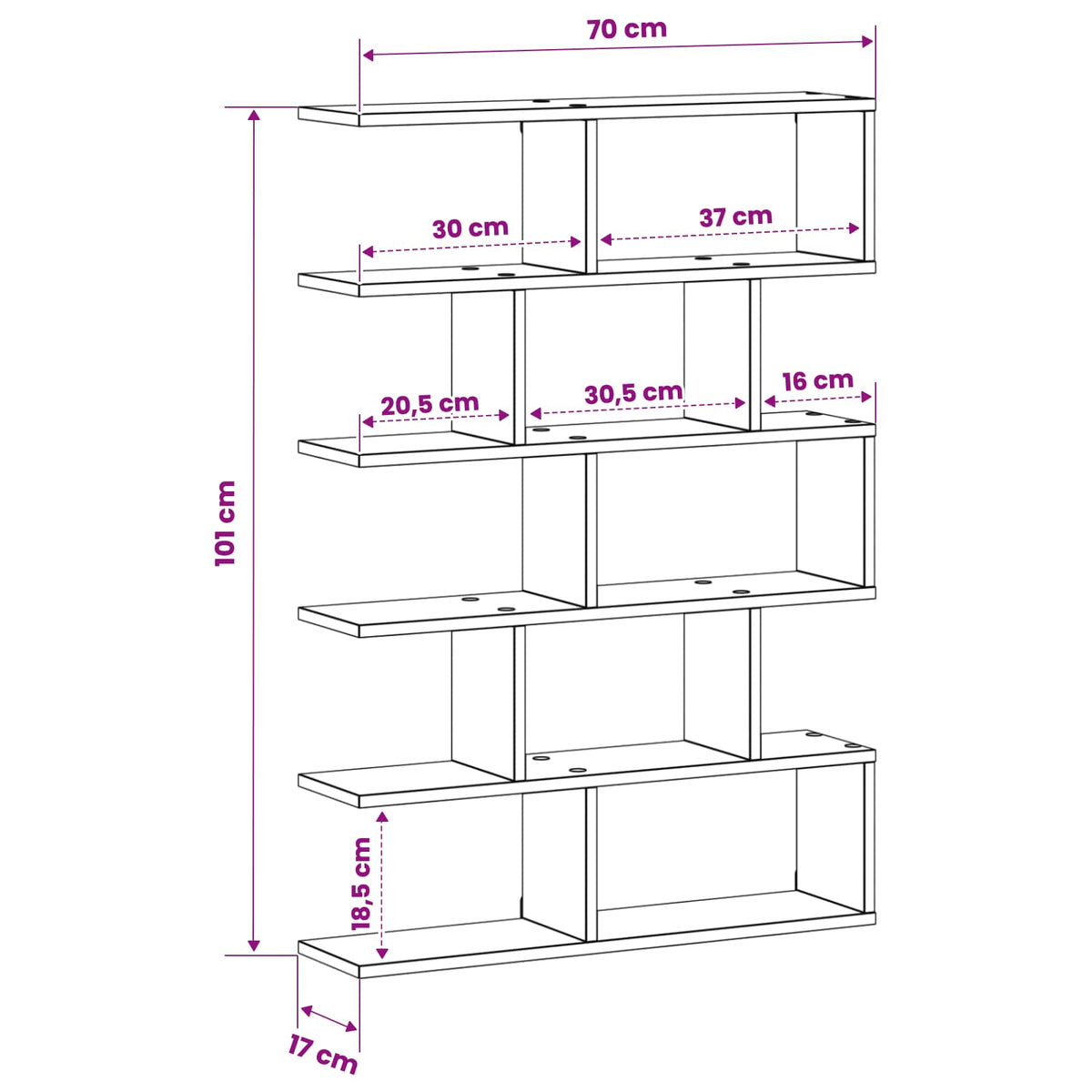 vidaXL Wall Shelf Sonoma Oak 70 x 17 x 101 cm Engineered Wood