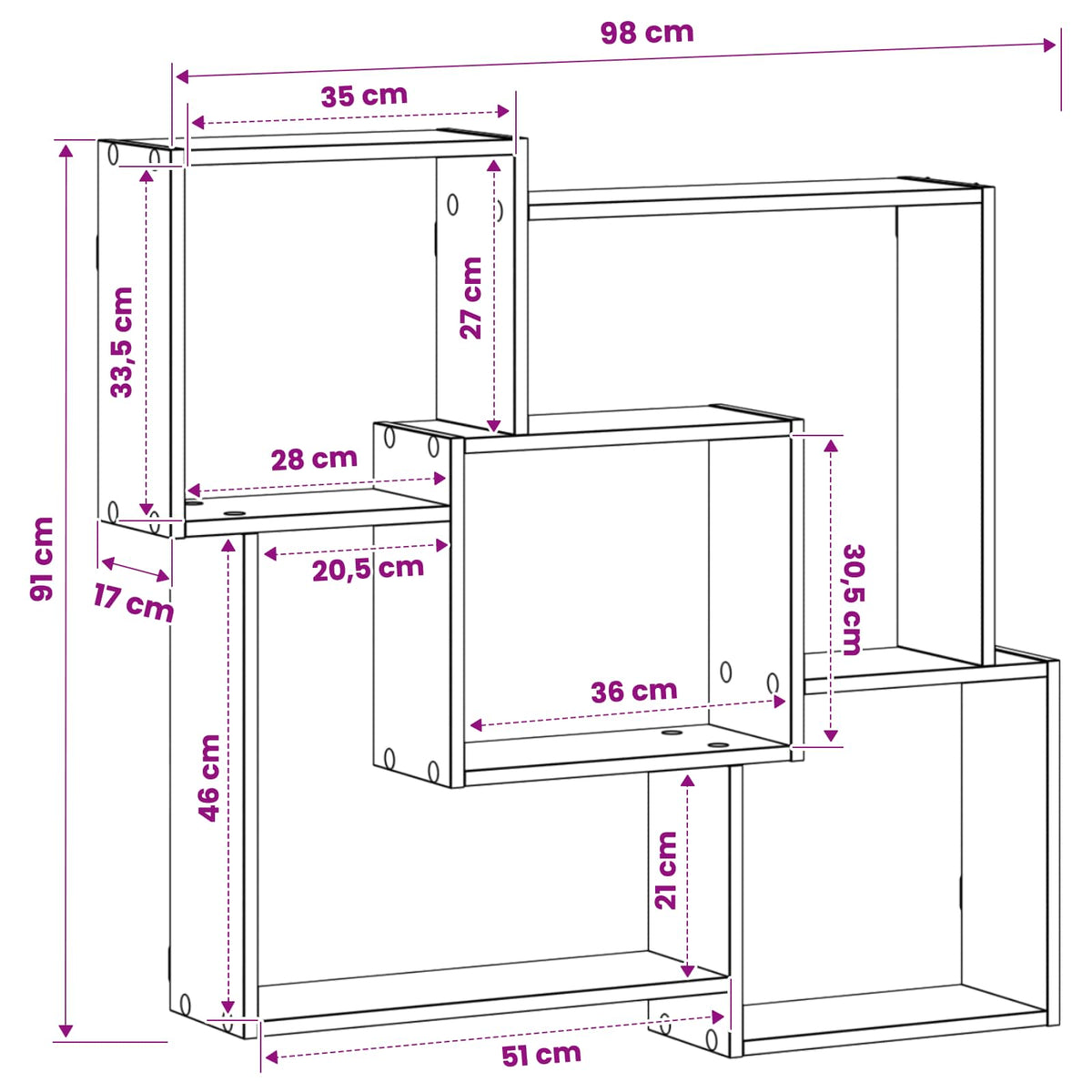 vidaXL Wall Shelf Grey Sonoma 98 x 17 x 91 cm Engineered Wood