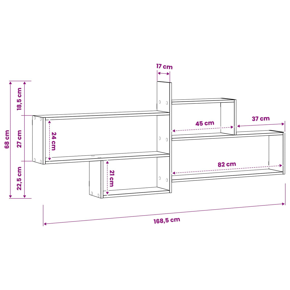 vidaXL Wall Shelf White 168.5 x 17 x 68 cm Engineered Wood