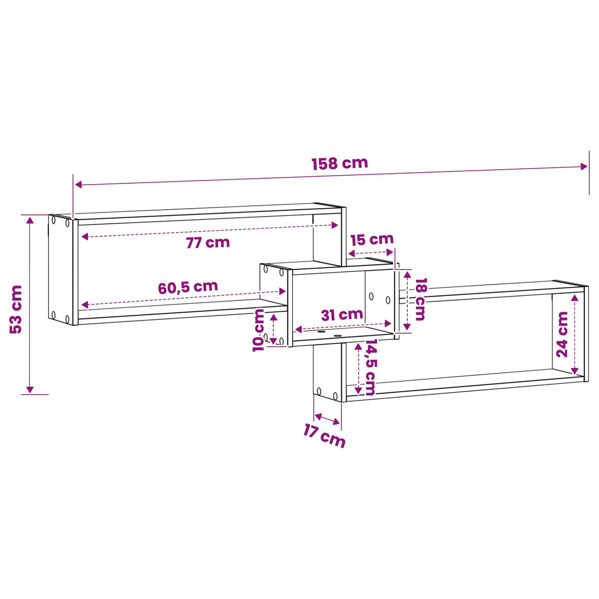 vidaXL Wall Shelf Grey Sonoma 158 x 17 x 53 cm Engineered Wood