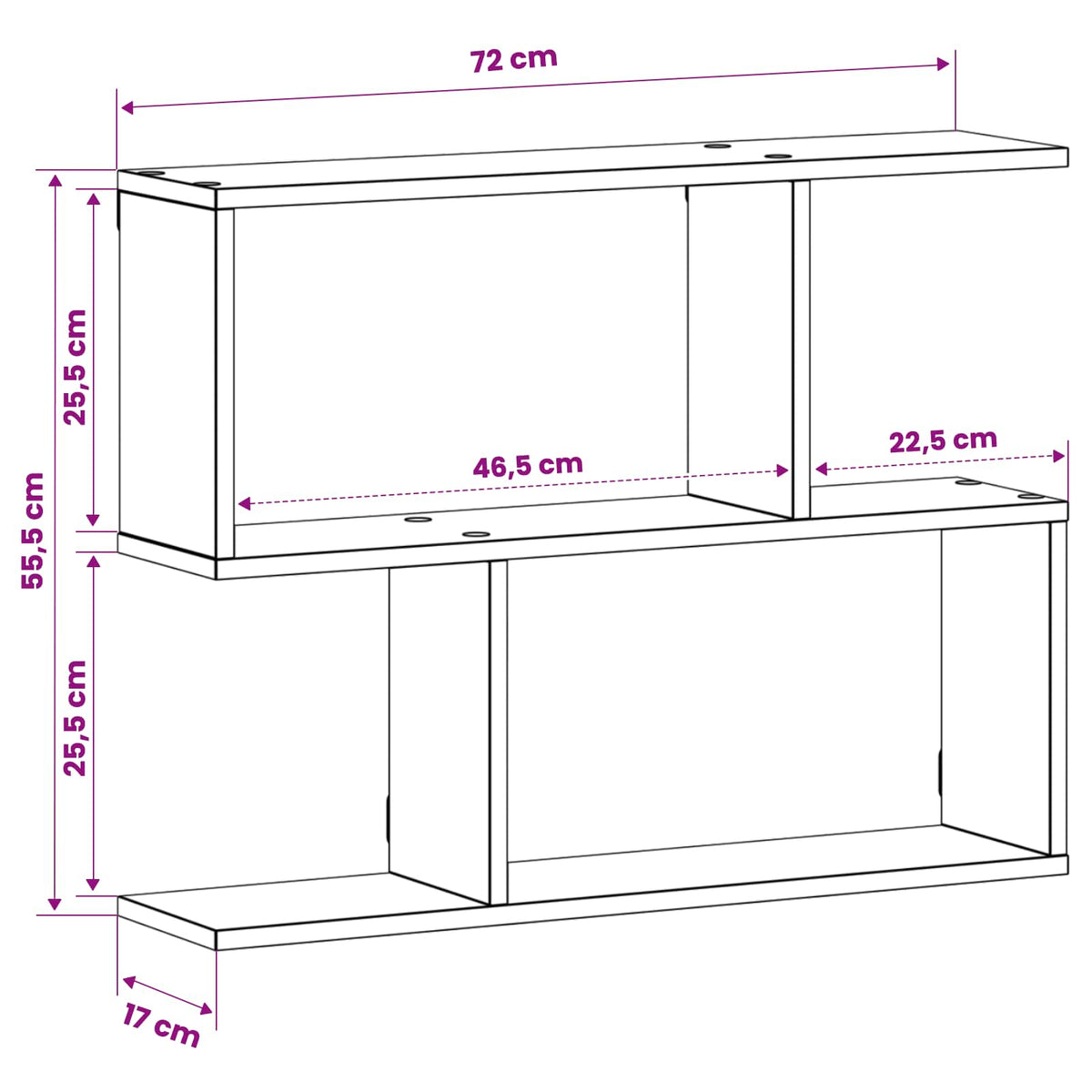 vidaXL Wall Shelf White 72 x 17 x 55.5 cm Engineered Wood