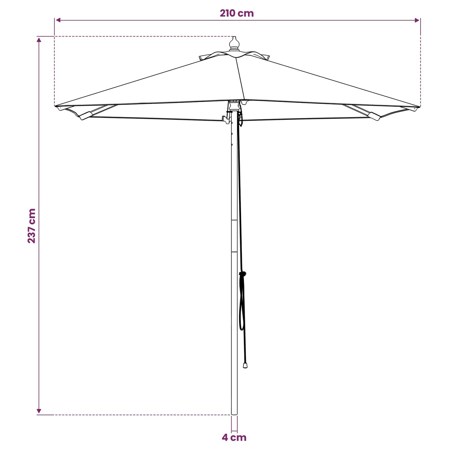 vidaXL Garden Parasol Ø 210 x 237 cm Solid Eucalyptus Wood Cream White
