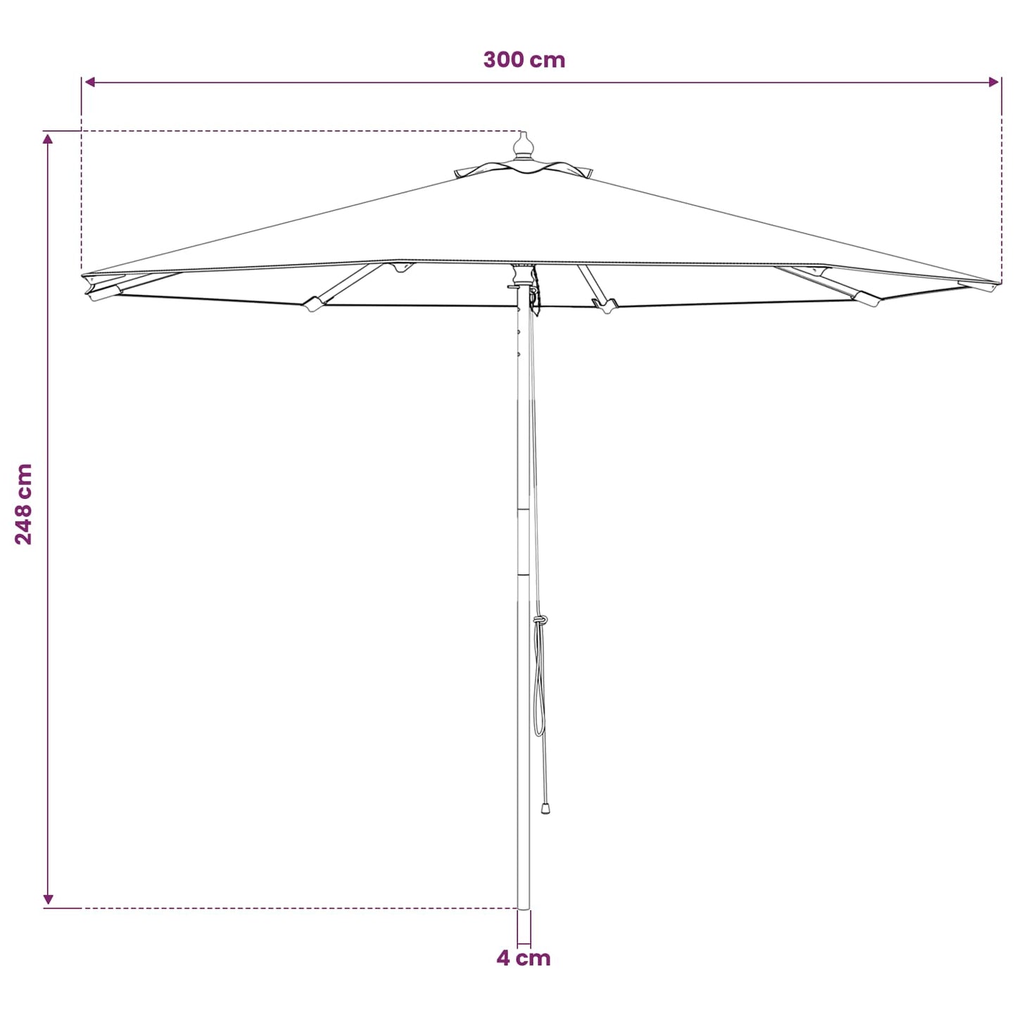 vidaXL Garden Parasol Ø 300 x 248 cm Solid Eucalyptus Wood Cream White