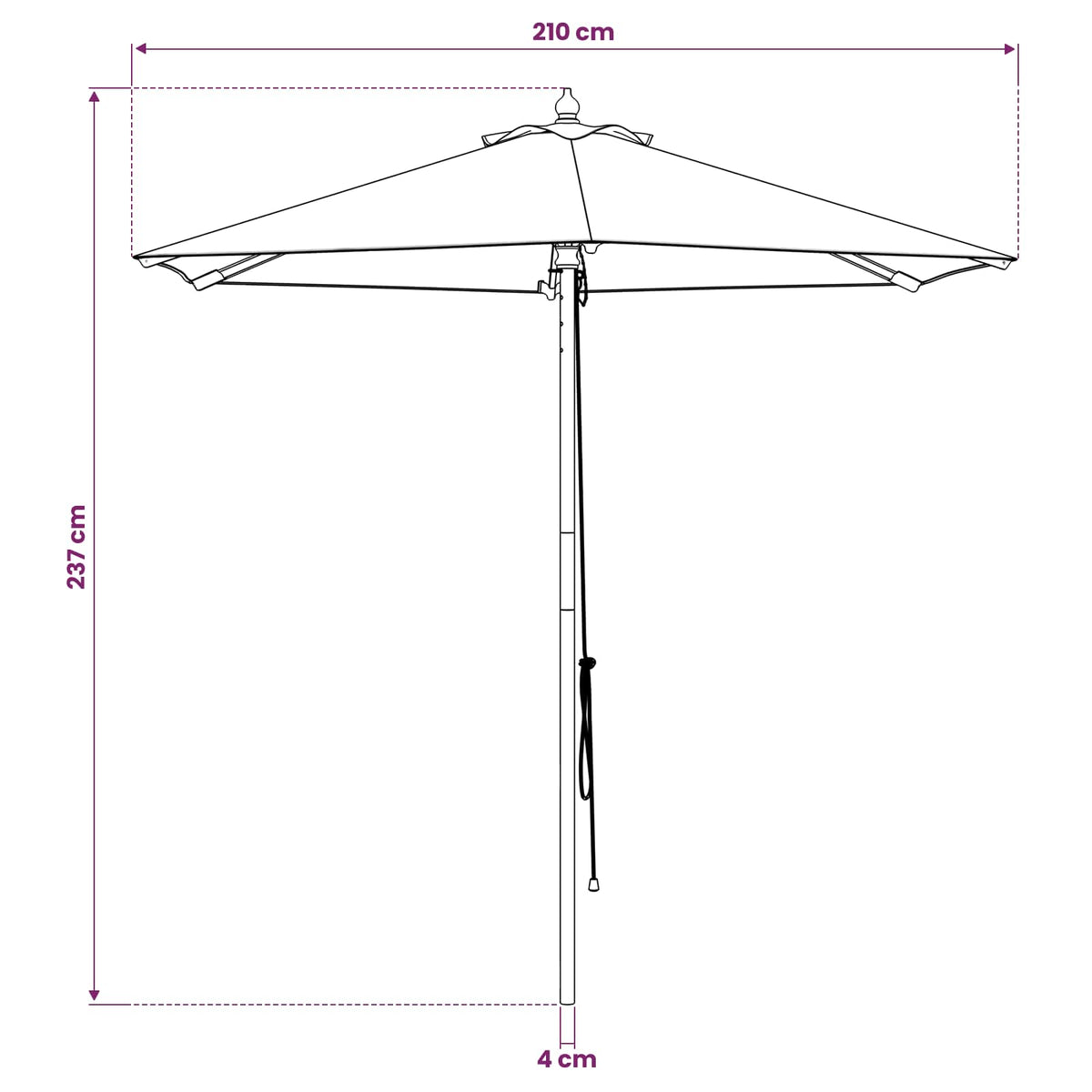 vidaXL Garden Parasol Ø 210 x 237 cm Solid Eucalyptus Wood Anthracite