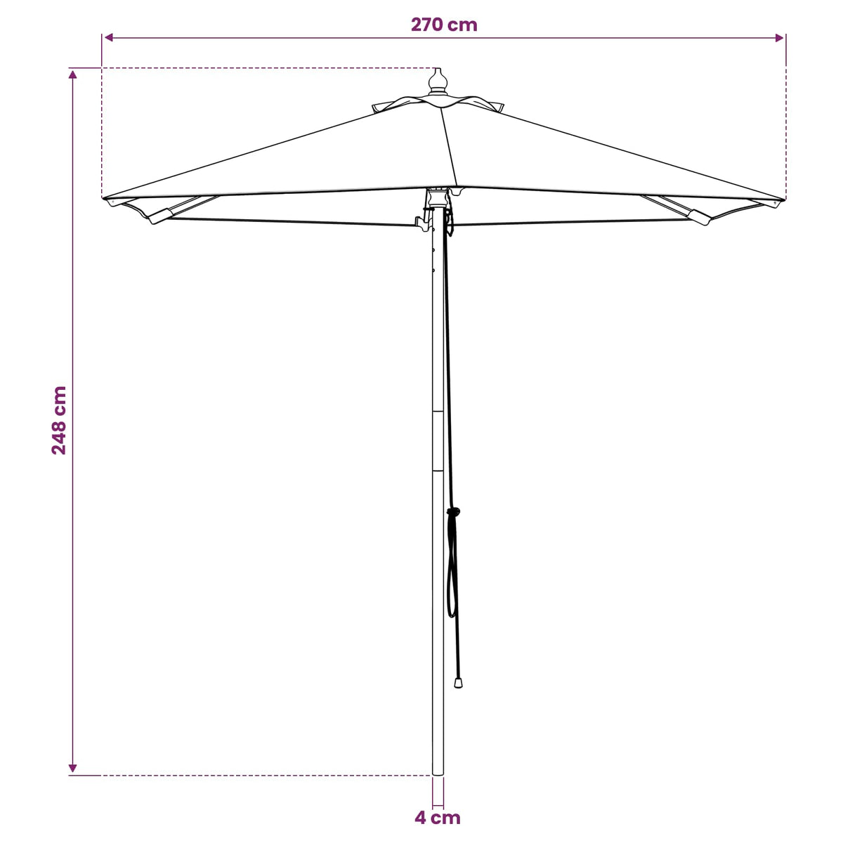 vidaXL Garden Parasol Ø 270 x 248 cm Solid Eucalyptus Wood Anthracite