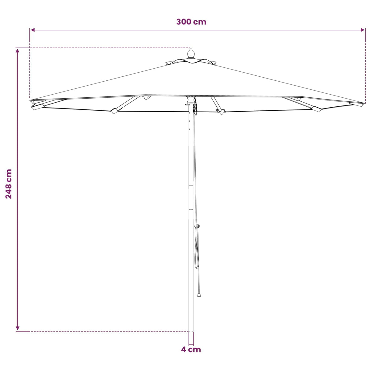 vidaXL Garden Parasol Ø 300 x 248 cm Solid Eucalyptus Wood Anthracite