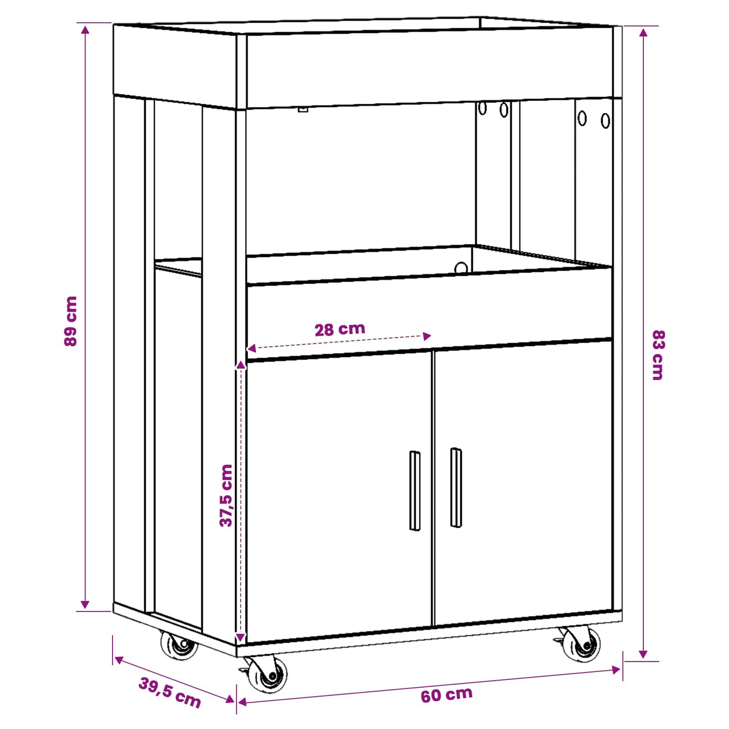 vidaXL Bar Cart Artisan Oak 60 x 39.5 x 89 cm Engineered Wood
