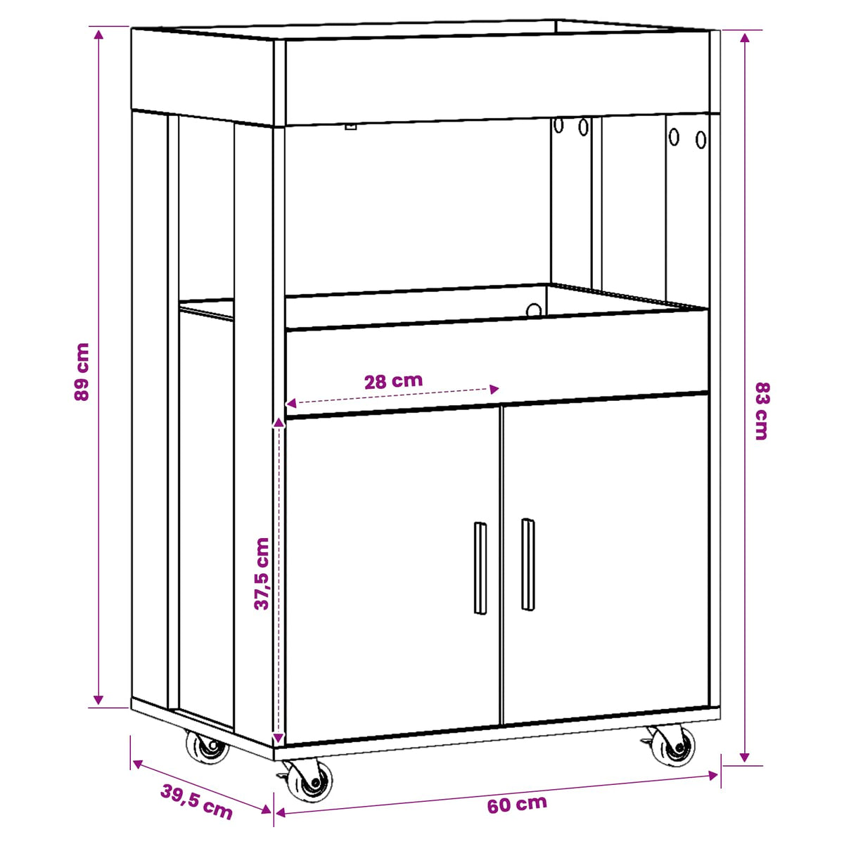 vidaXL Bar Cart Artisan Oak 60 x 39.5 x 89 cm Engineered Wood