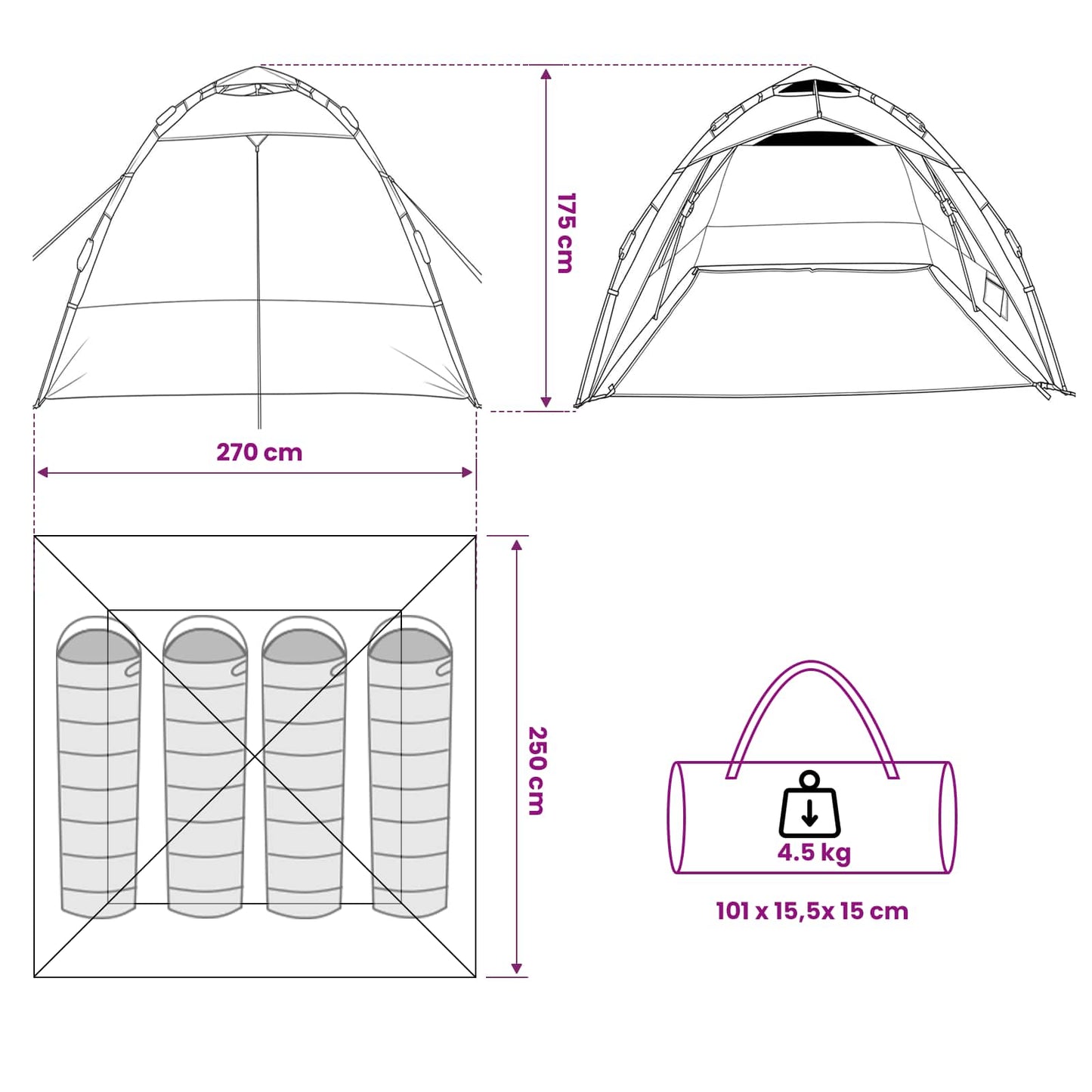 vidaXL Fishing Tent Quick Release 4-Person Light Camouflage