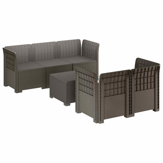vidaXL 5-Seater Garden Sofa Rattan Look PP Light Grey