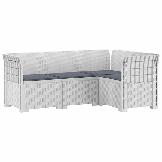 vidaXL 4-Seater Garden Sofa with Cushions Rattan Look PP White