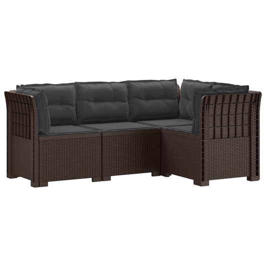vidaXL 4-Seater Garden Sofa with Cushions Rattan Look PP Brown