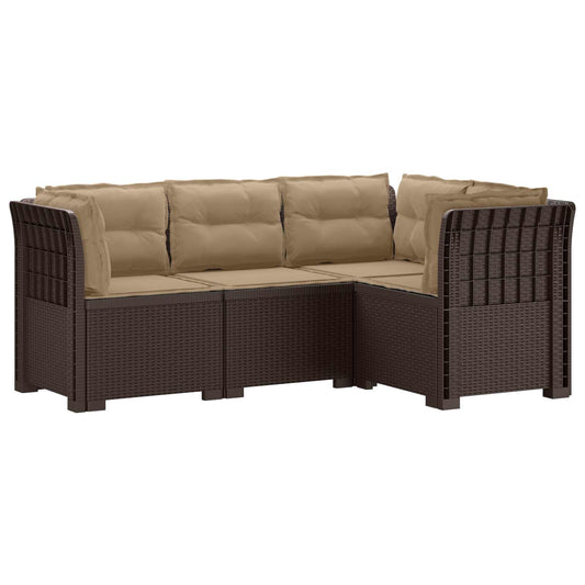 vidaXL 4-Seater Garden Sofa with Cushions Rattan Look PP Brown