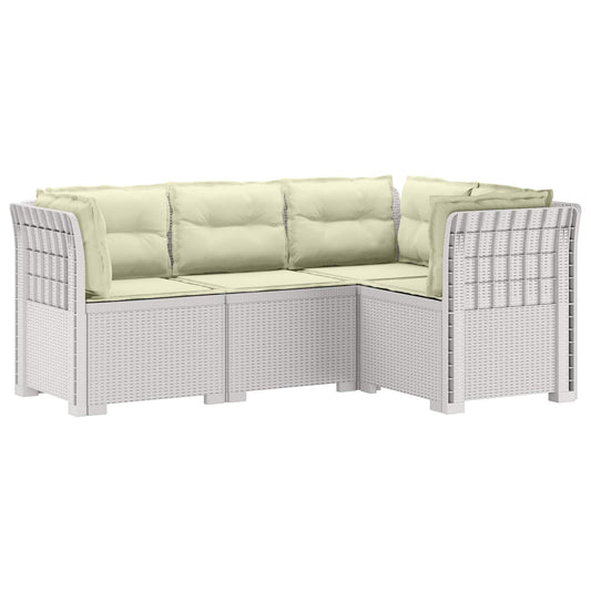 vidaXL 4-Seater Garden Sofa with Cushions Rattan Look PP White