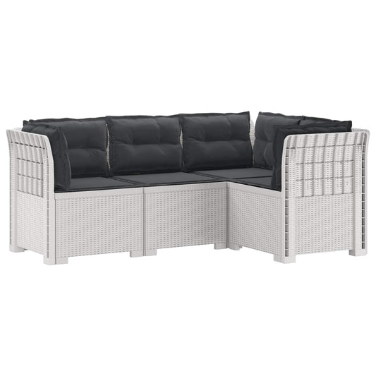 vidaXL 4-Seater Garden Sofa with Cushions Rattan Look PP White