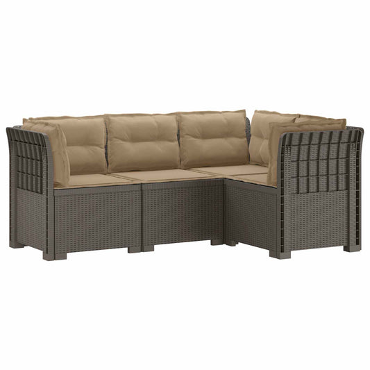 vidaXL 4-Seater Garden Sofa with Cushions Rattan Look PP Light Grey