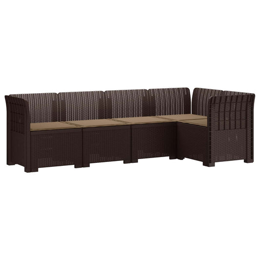 vidaXL 5-Seater Garden Sofa with Cushions Rattan Look PP Brown