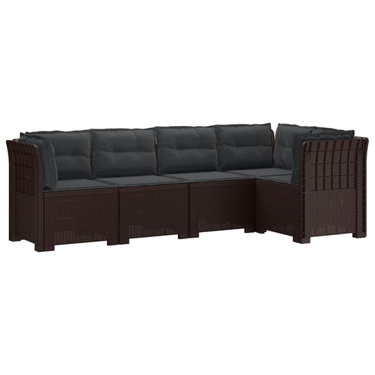 vidaXL 5-Seater Garden Sofa with Cushions Rattan Look PP Brown