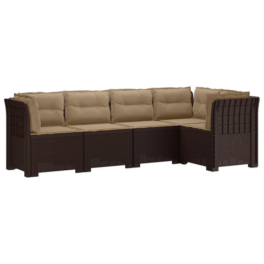 vidaXL 5-Seater Garden Sofa with Cushions Rattan Look PP Brown