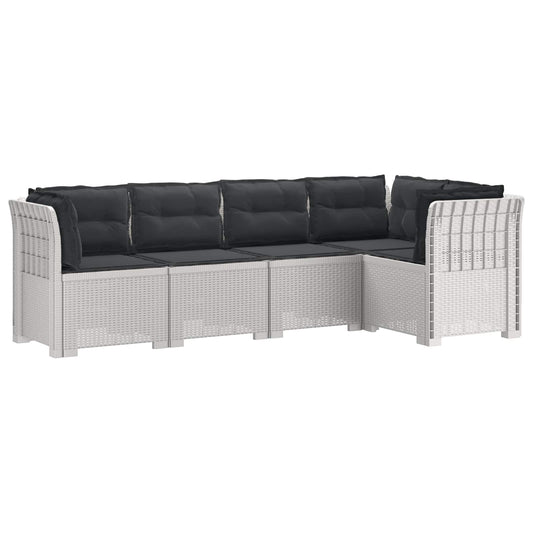 vidaXL 5-Seater Garden Sofa with Cushions Rattan Look PP White
