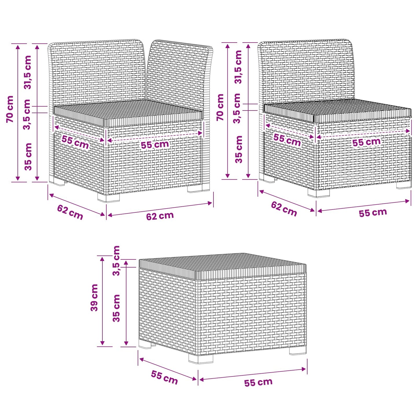 vidaXL 5-Seater Garden Sofa Rattan Look PP Anthracite