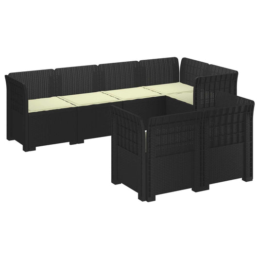 vidaXL 7-Seater Garden Sofa with Cushions Rattan Look PP Anthracite