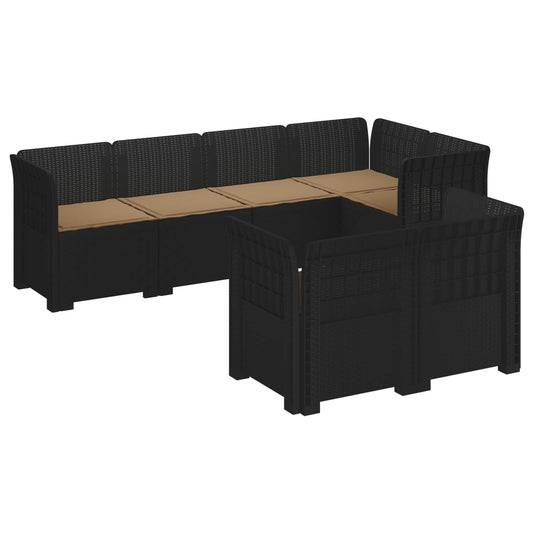 vidaXL 7-Seater Garden Sofa with Cushions Rattan Look PP Anthracite