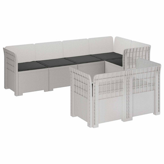 vidaXL 7-Seater Garden Sofa with Cushions Rattan Look PP White