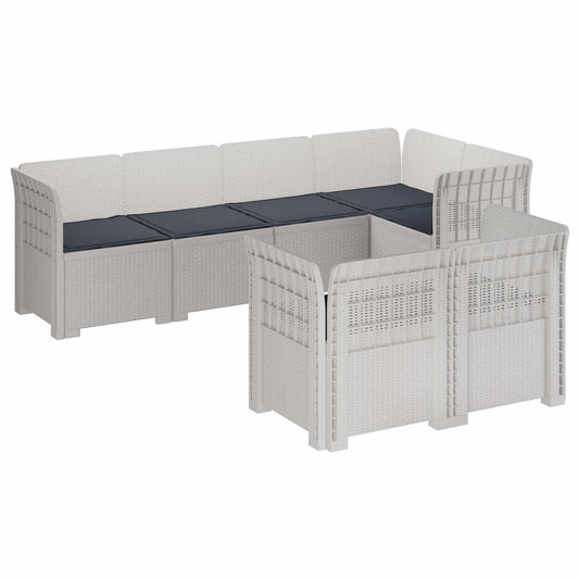 vidaXL 7-Seater Garden Sofa with Cushions Rattan Look PP White