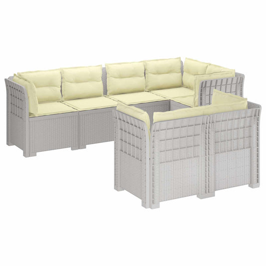 vidaXL 7-Seater Garden Sofa with Cushions Rattan Look PP White