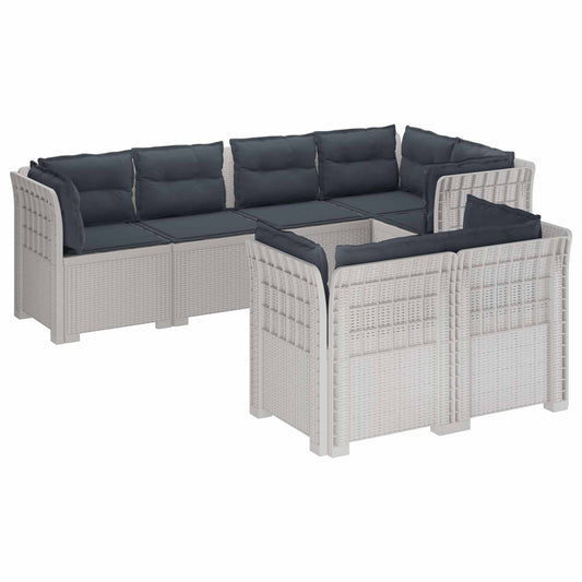 vidaXL 7-Seater Garden Sofa with Cushions Rattan Look PP White