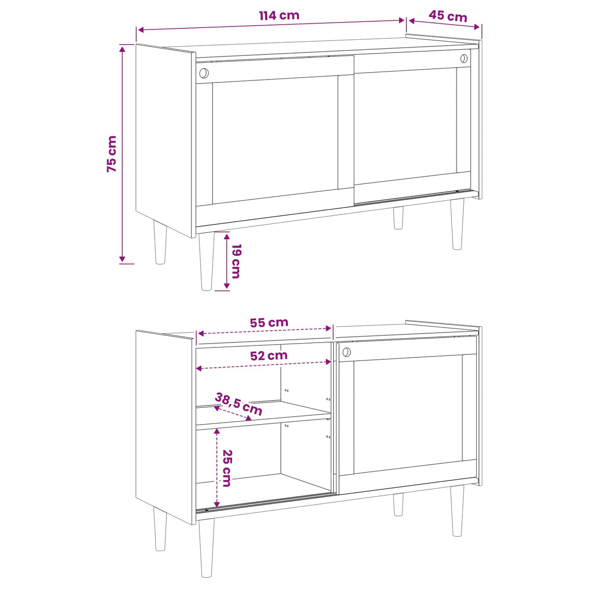 vidaXL Sideboard BILBAO Dark Caramel 114 x 45 x 75 cm