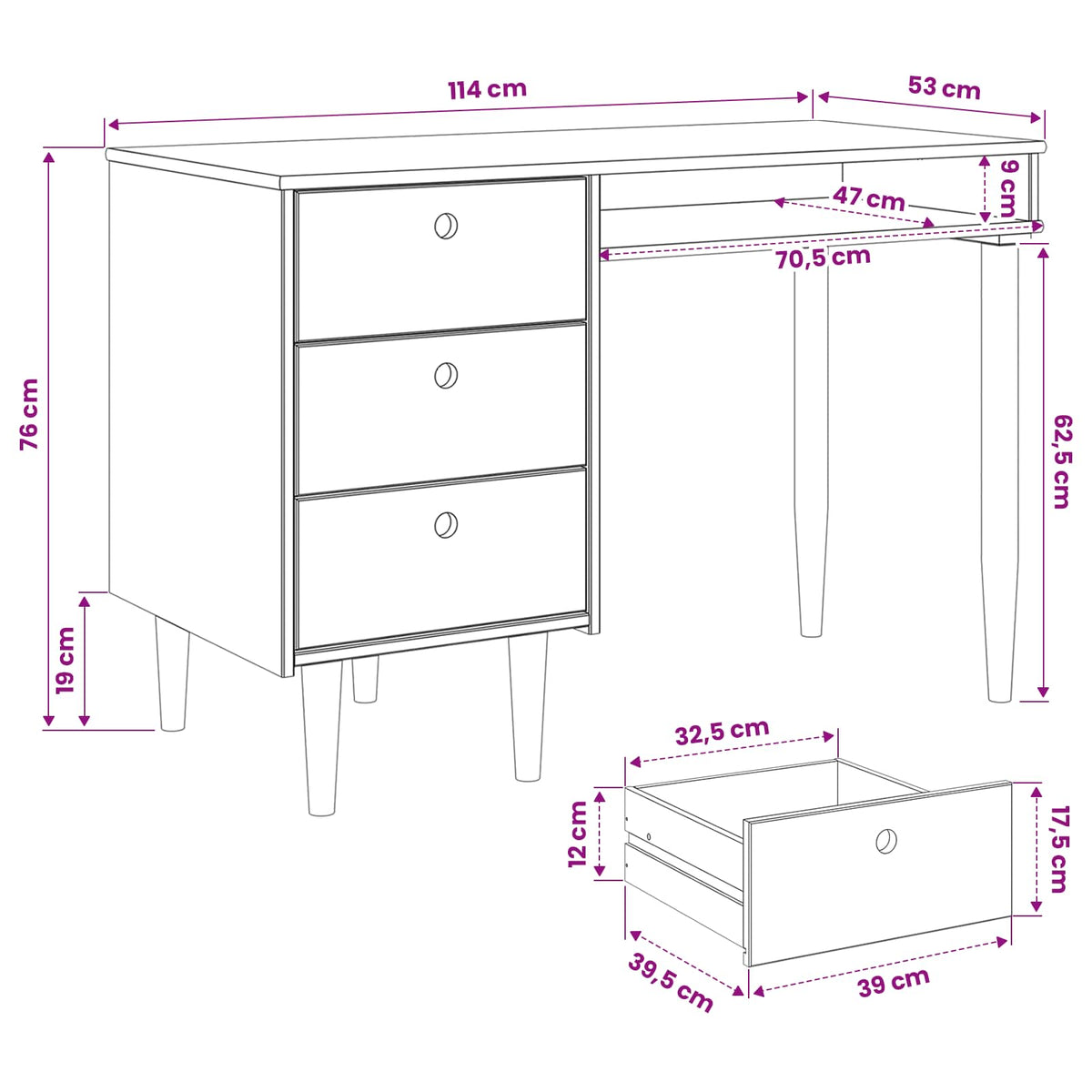 vidaXL Desk BILBAO Dark Caramel 114 x 53 x 75 cm