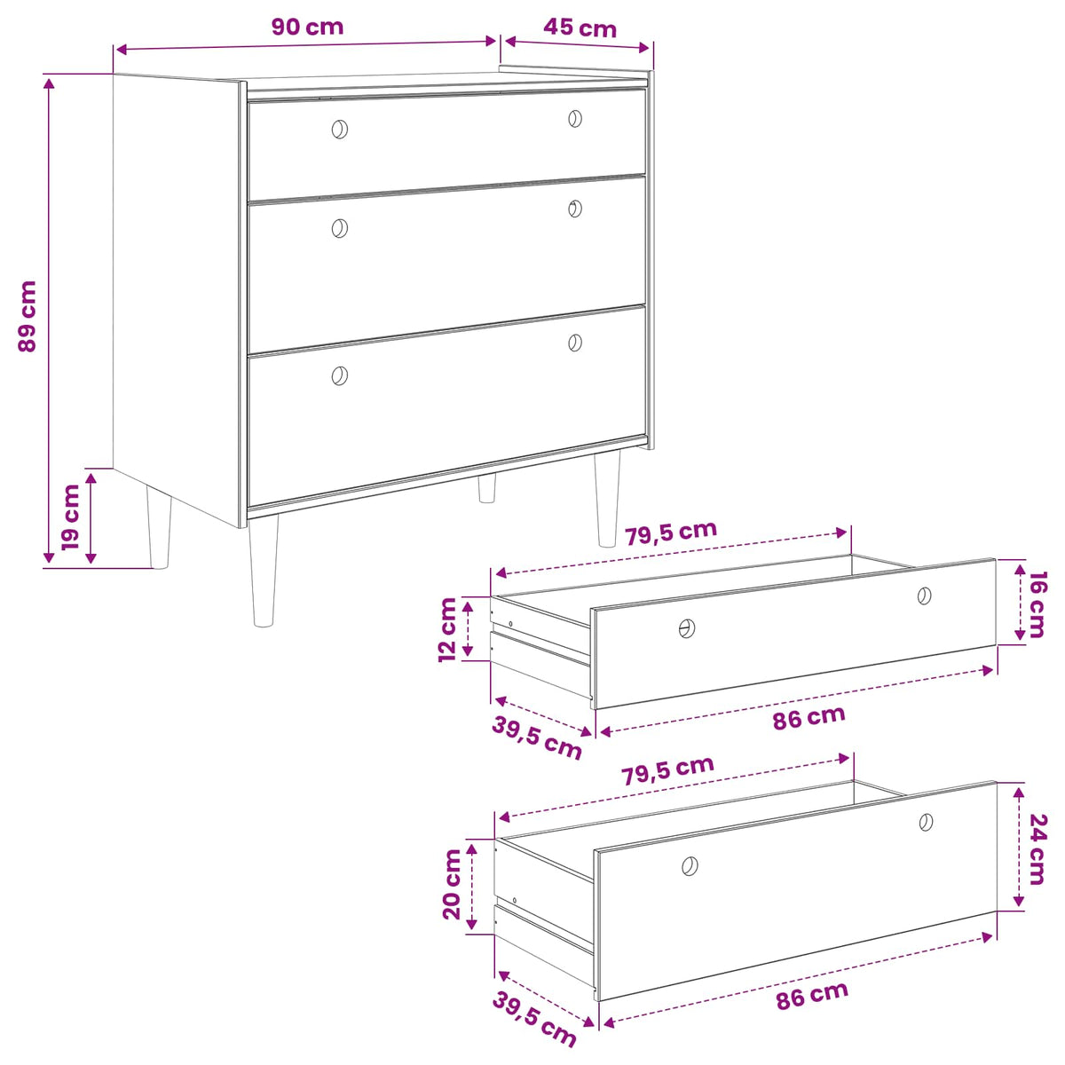 vidaXL Chest of Drawers BILBAO Dark Caramel 90 x 45 x 89 cm