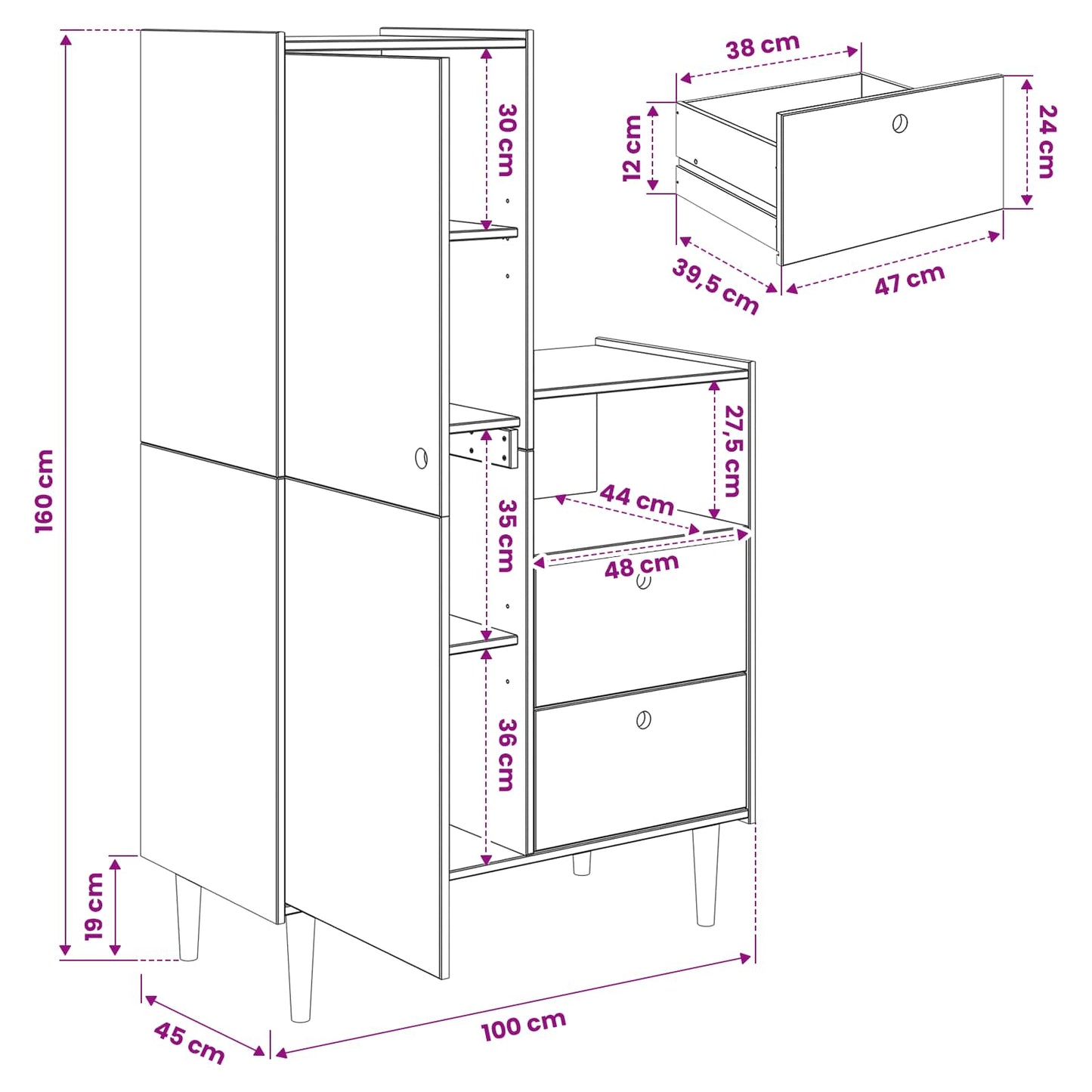 vidaXL Cupboard BILBAO Caramel 100 x 45 x 160 cm