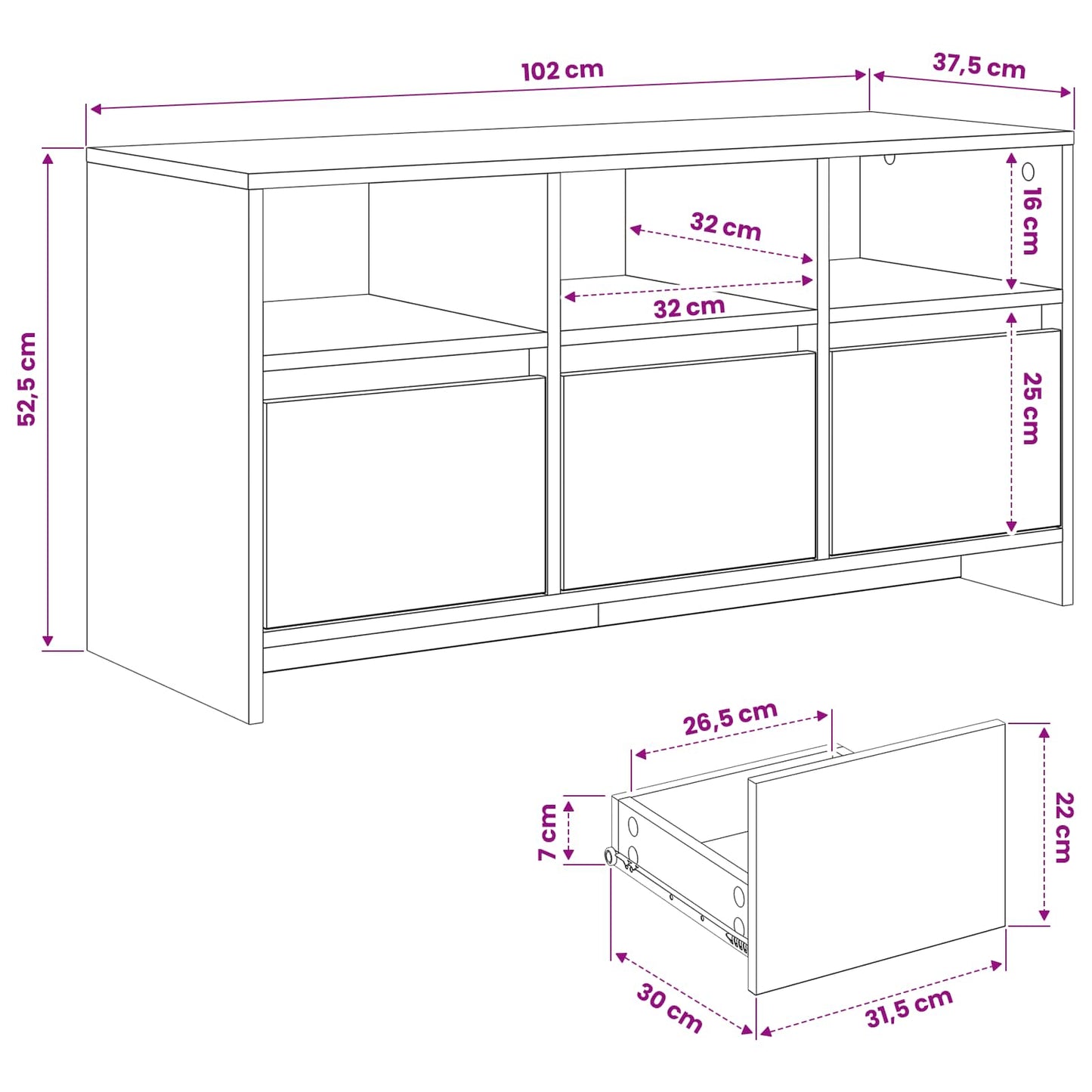 vidaXL TV Cabinet 102 x 37.5 x 52.5 cm Oak Wood Engineered Wood