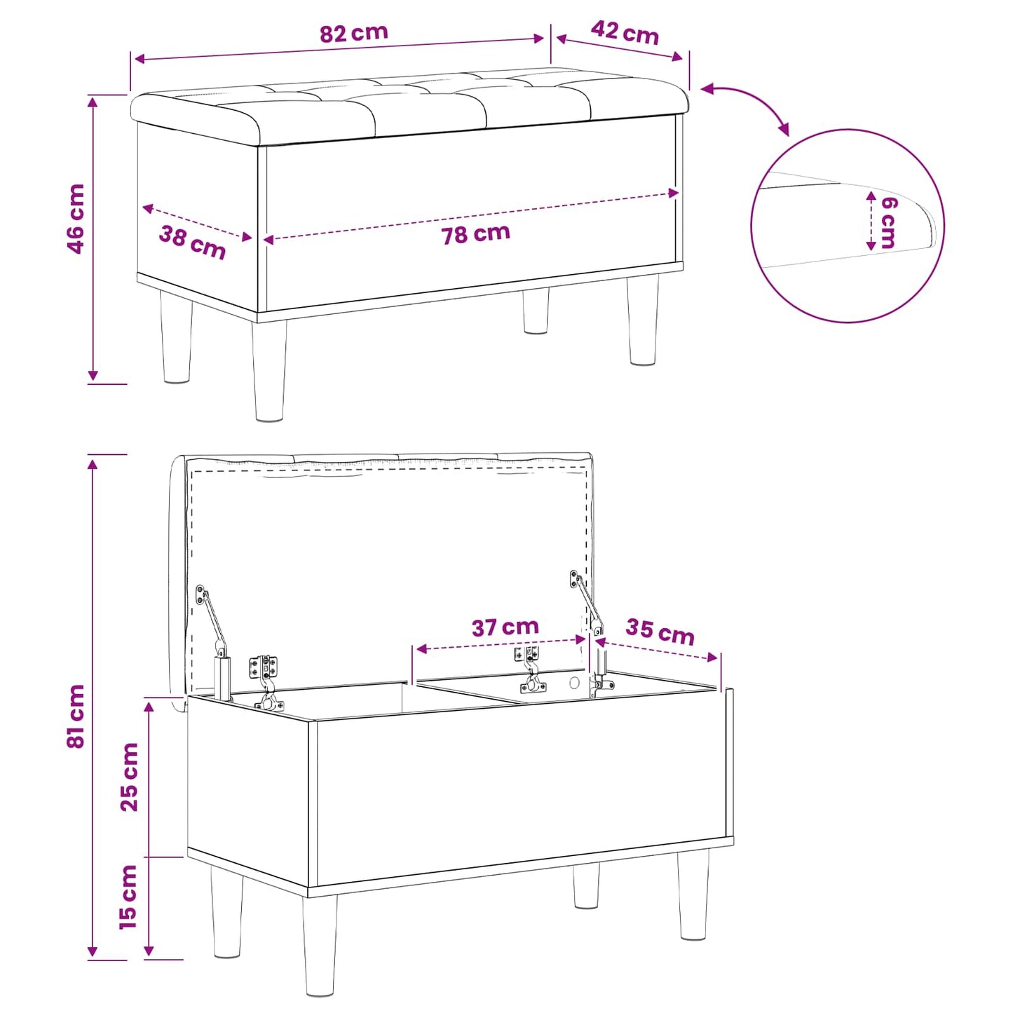 vidaXL Storage Bench with Cushion Oak Wood 82 x 42 x 46 cm