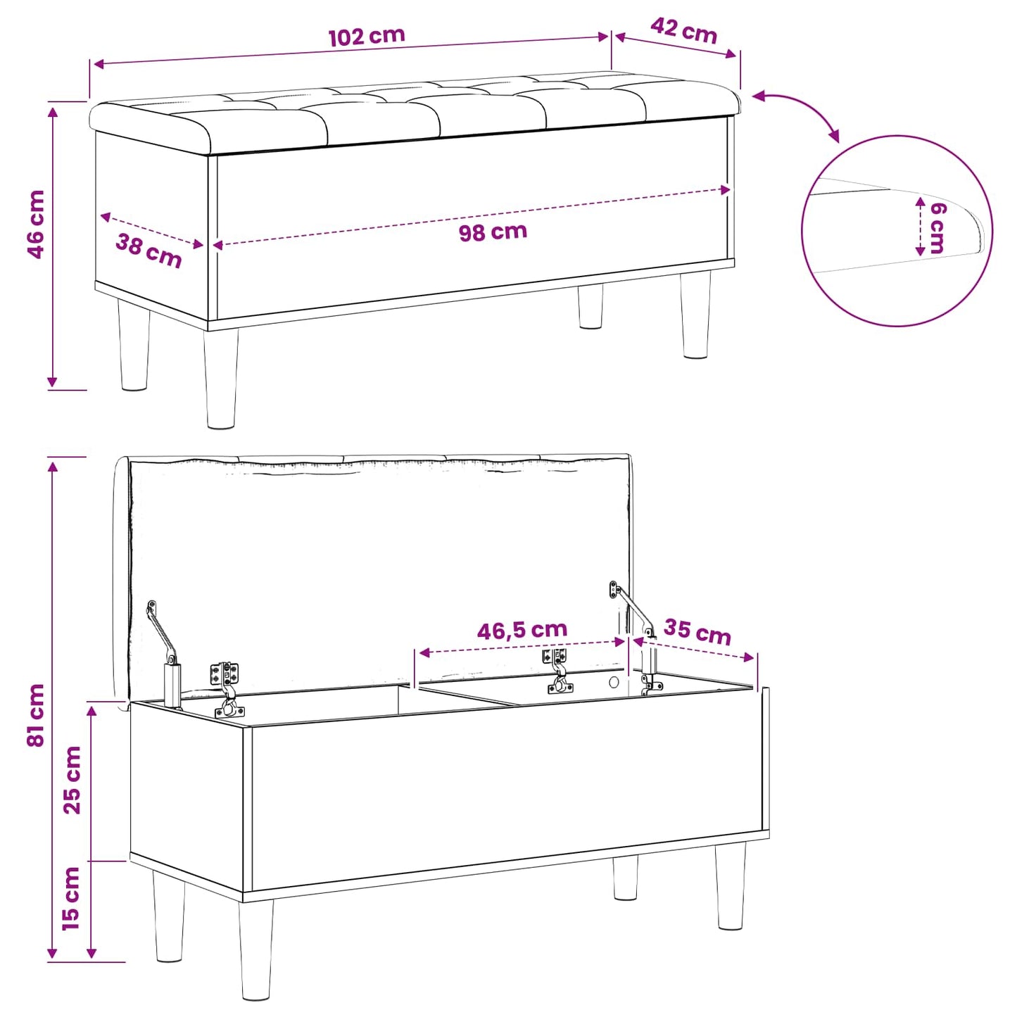 vidaXL Storage Bench with Cushion Artisan Oak 102 x 42 x 46 cm