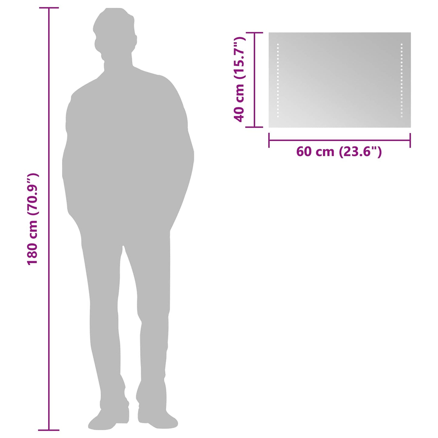 vidaXL LED Bathroom Mirror Transparent 60 x 40 cm Tempered Glass