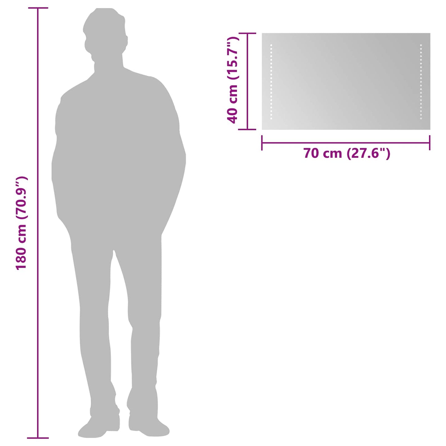 vidaXL LED Bathroom Mirror Transparent 70 x 40 cm Tempered Glass