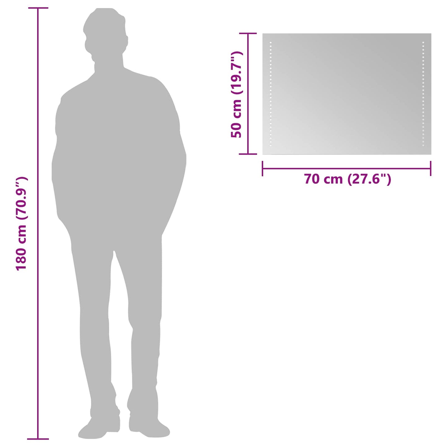 vidaXL LED Bathroom Mirror Transparent 70 x 50 cm Tempered Glass