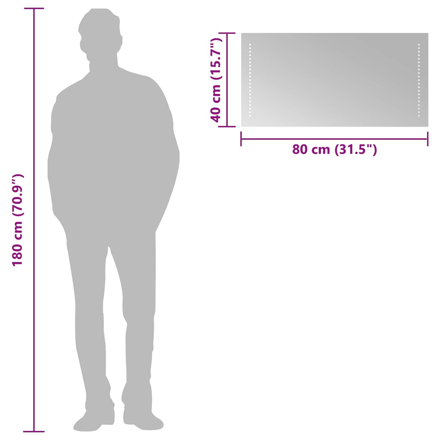 vidaXL LED Bathroom Mirror Transparent 80 x 40 cm Tempered Glass