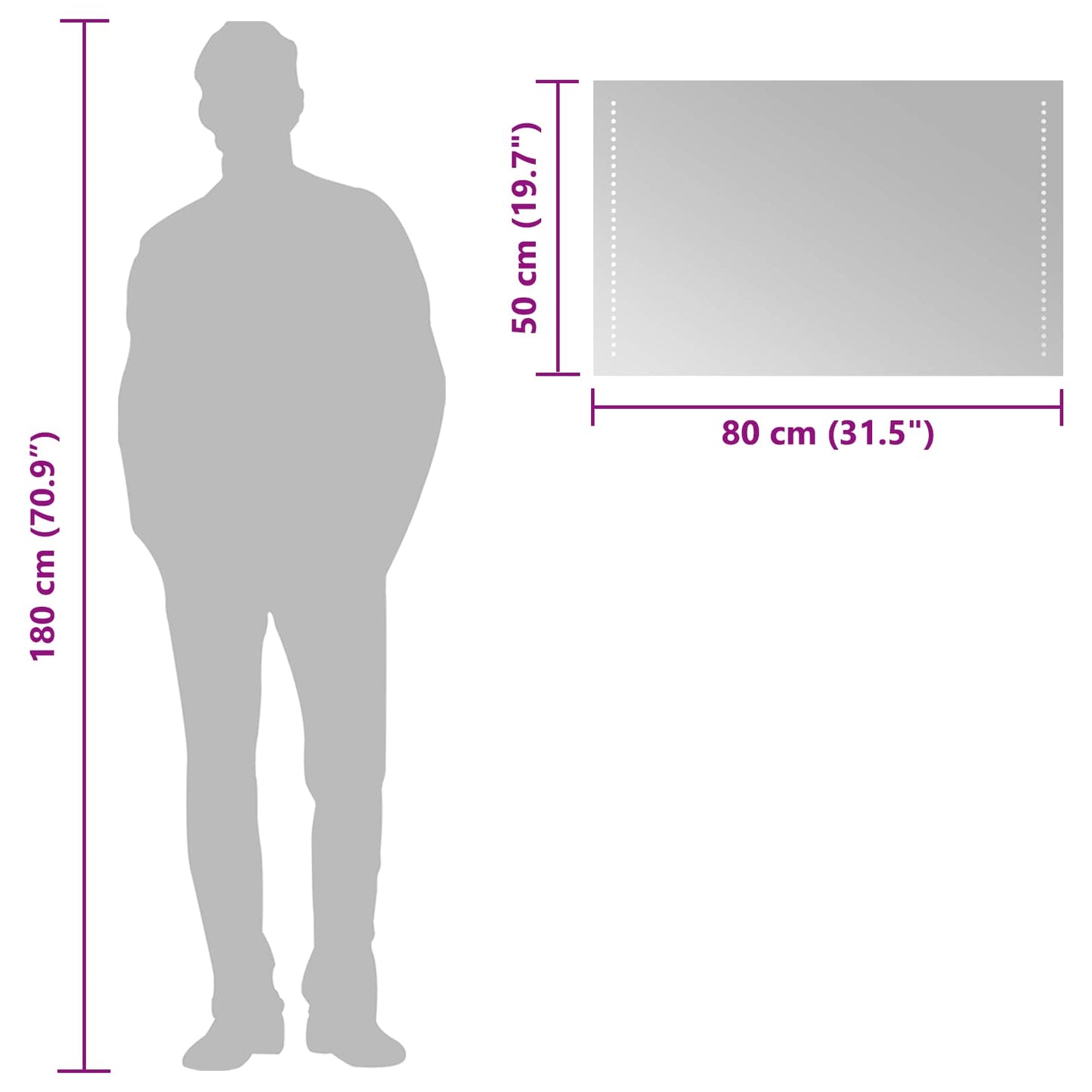 vidaXL LED Bathroom Mirror Transparent 80 x 50 cm Tempered Glass