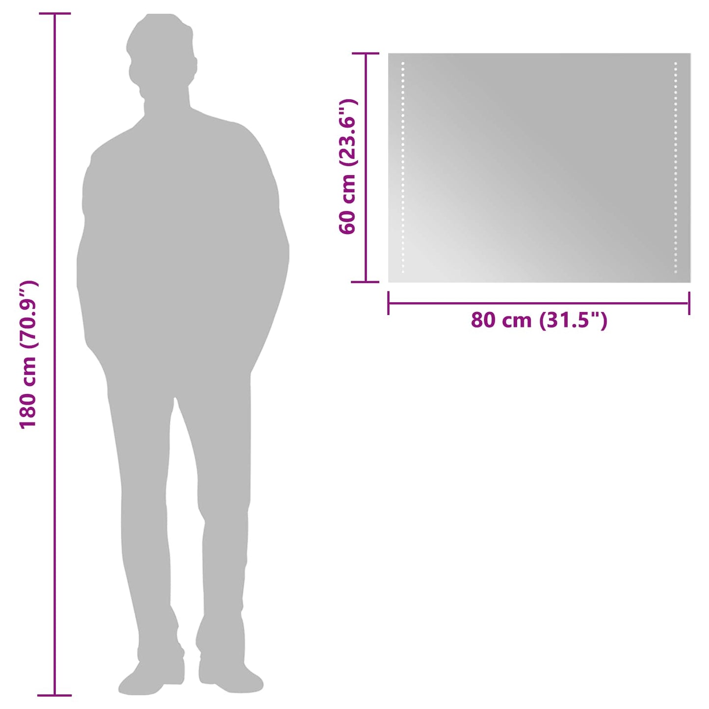 vidaXL LED Bathroom Mirror Transparent 80 x 60 cm Tempered Glass