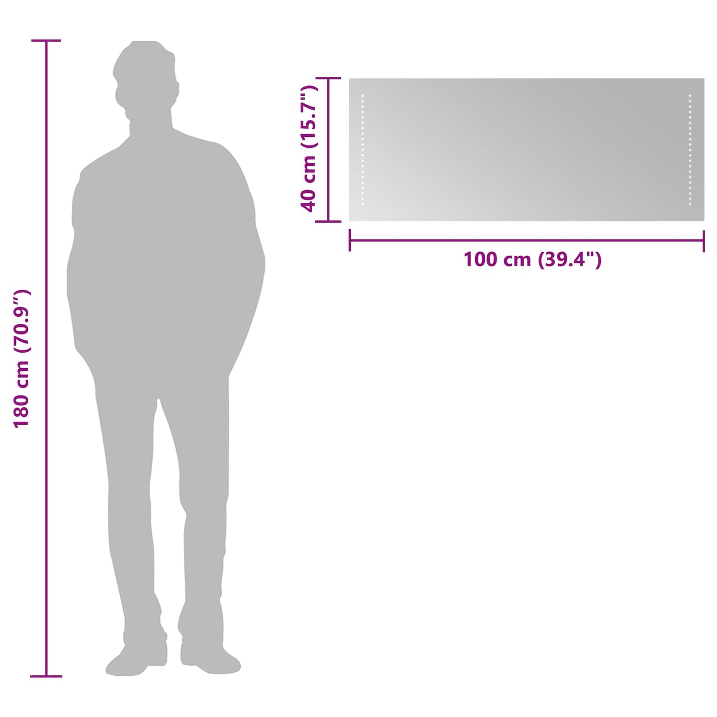vidaXL LED Bathroom Mirror Transparent 100 x 40 cm Tempered Glass